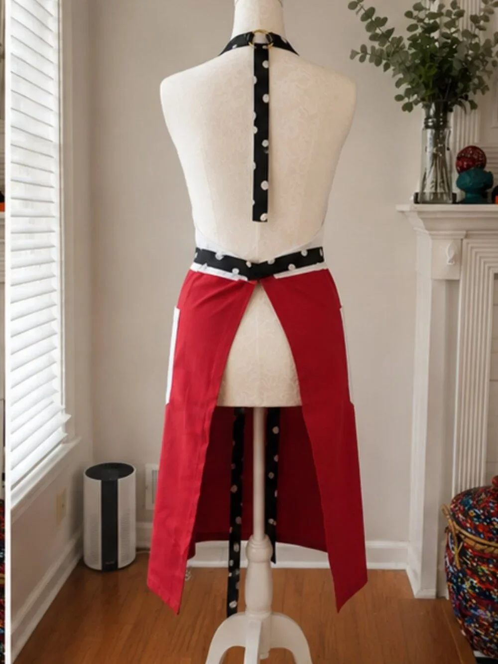 Black & White Polka Dot Utility Apron | 3 Pockets | Gold Hardware